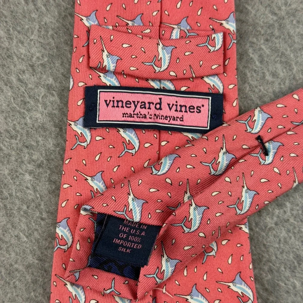Vineyard Vines Kids Silk Tie Coral Pink Marlin Fish Nautical Hand Made 51x3.5
